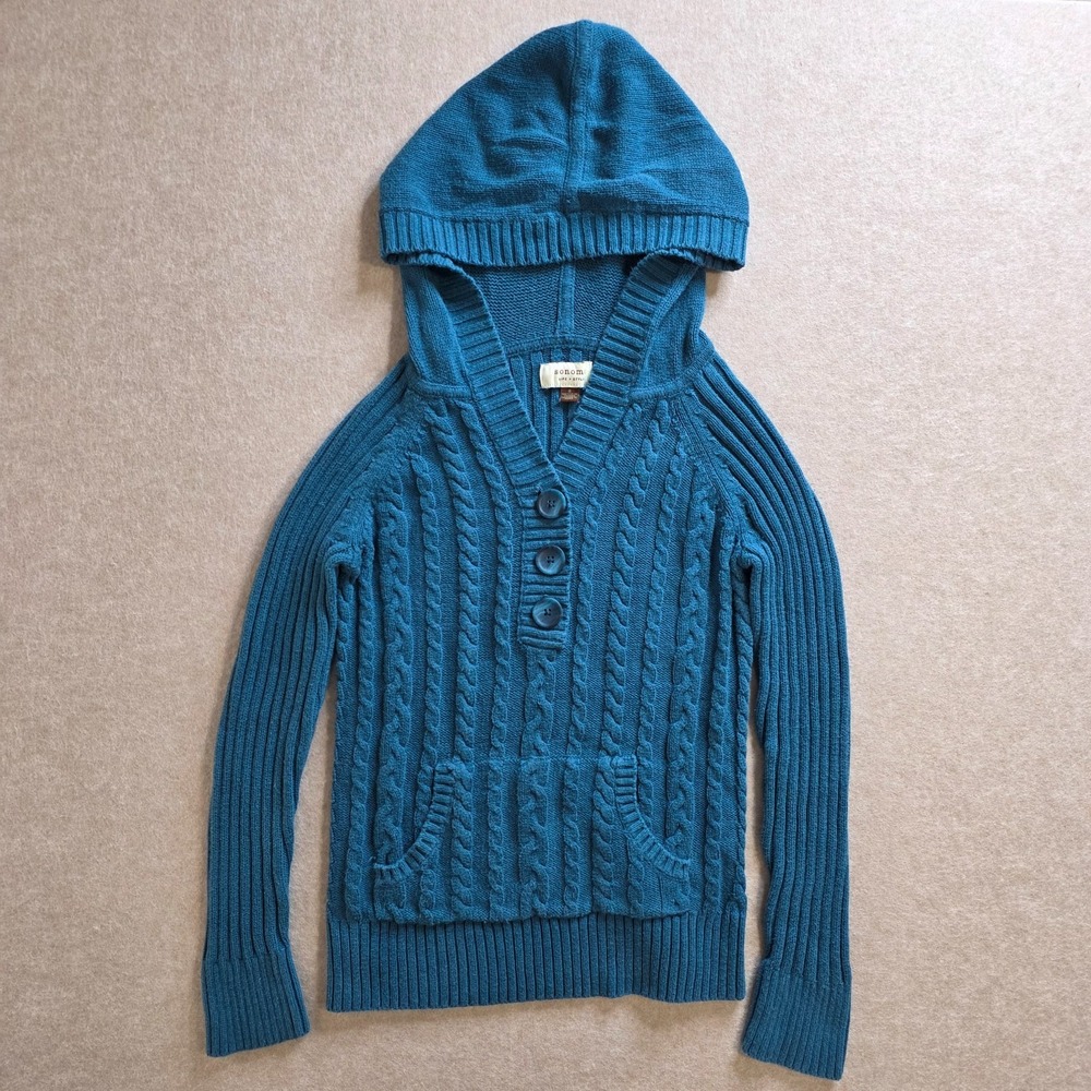 Y2K Fitted Cable Knit‎ Hoodie Sz S Ribbed Preppy Boho 2000s Sweater Bella Swan